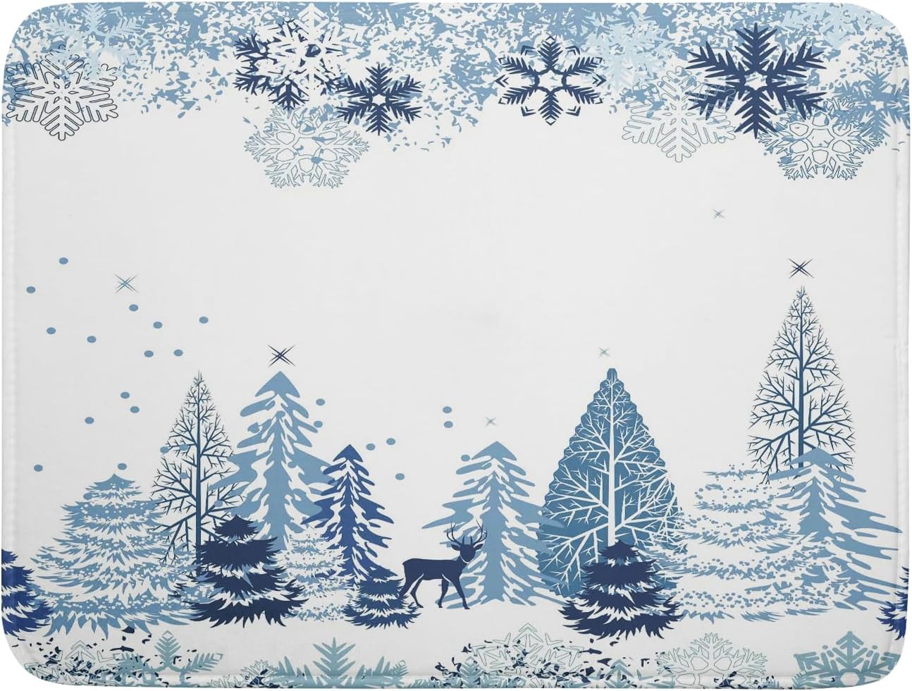 Winter Blue Snowflake Dish Drying Mat Christmas Tree Kitchen Counter Dish Drainer Mats Xmas Forest Deer Moose Dish Dry Pad Bottles Protector for Kitchen Countertop Coffee Bar, 18x24 inch Large