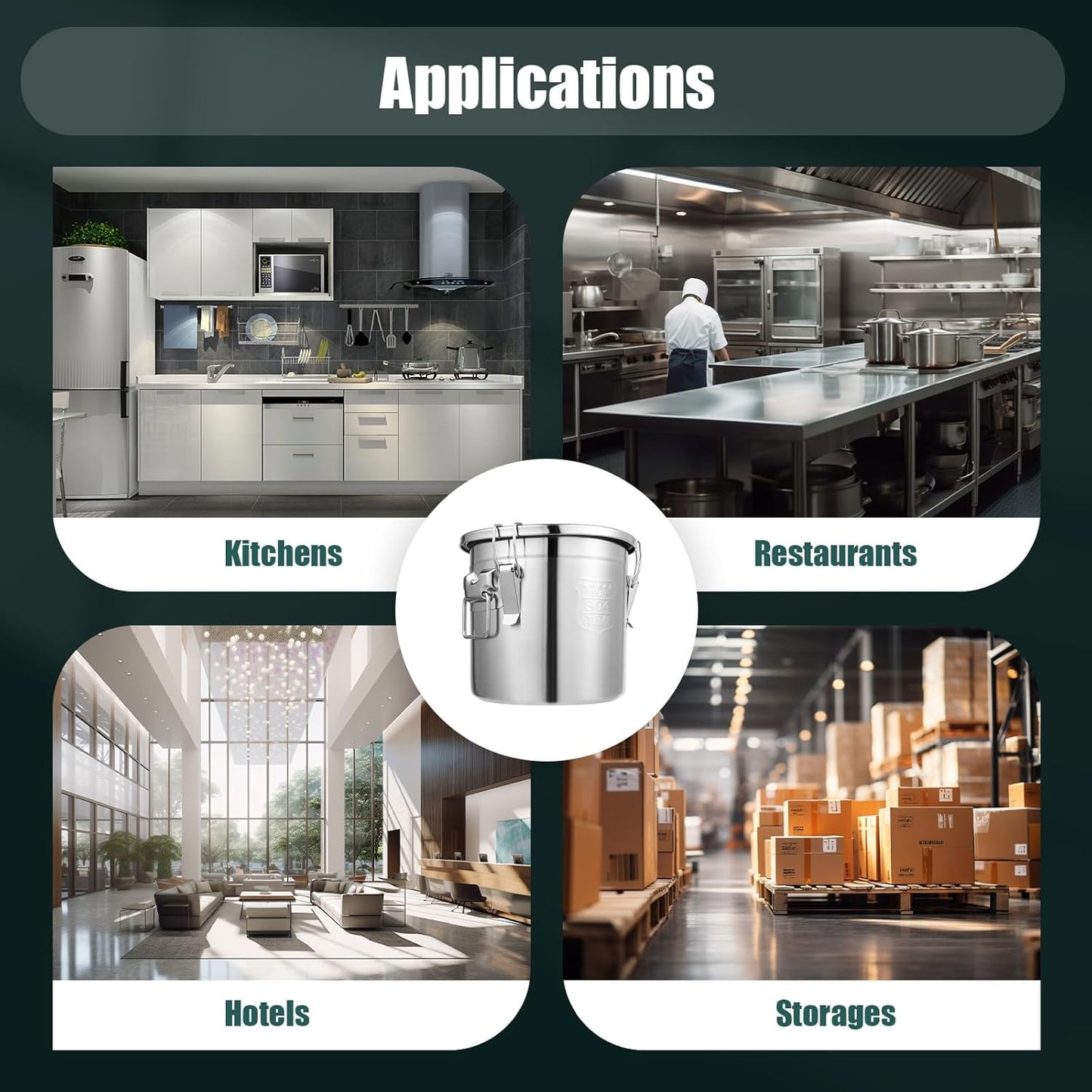 PERFERATE 304 Stainless Steel Airtight Canister 6L/12L Food Storage Bucket with Lids and Sturdy Locking Clamp Metal Cereal Rice Storage Container for Flour, Coffee Bean, Sugar, Cookie (6L)