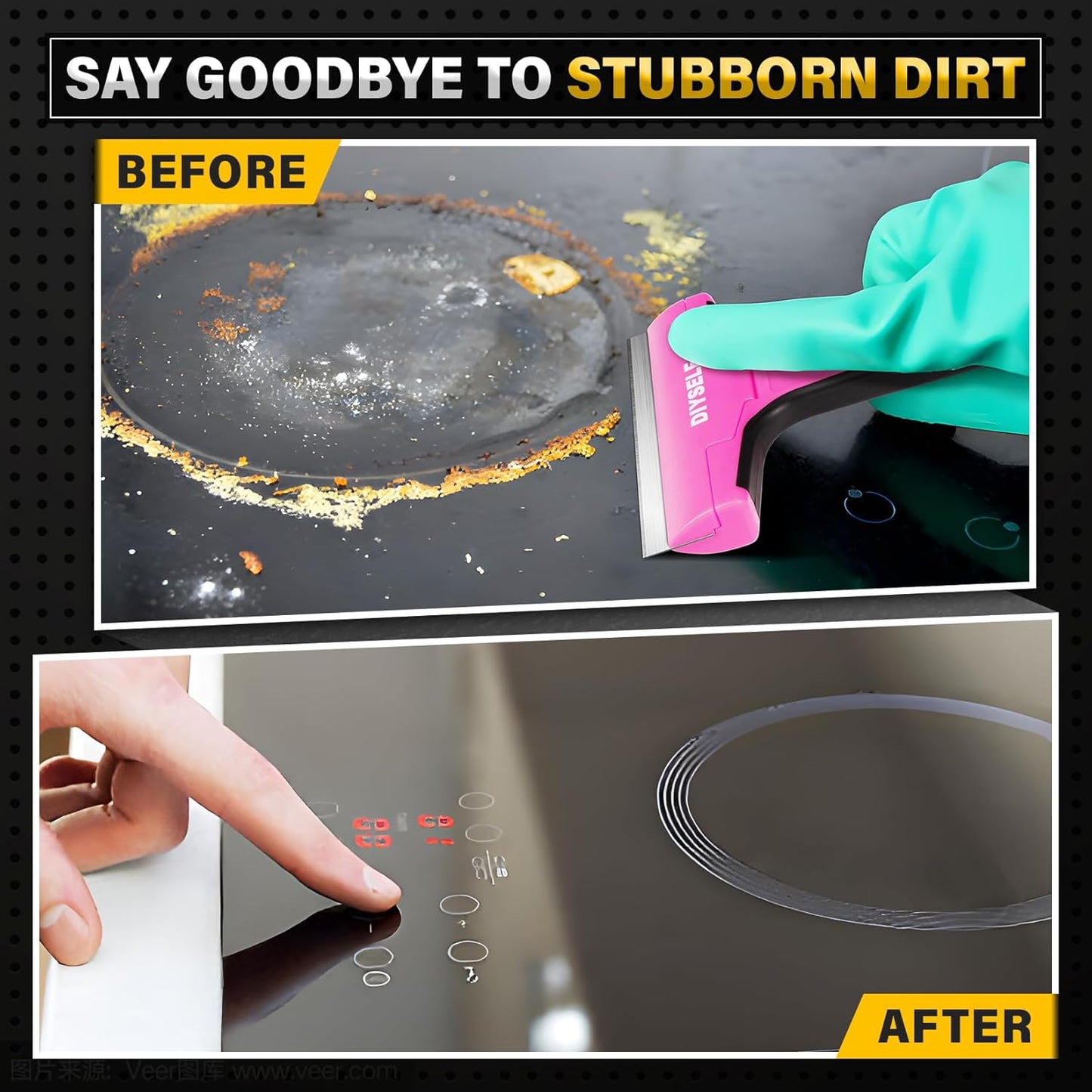 DIYSELF 1 Pack Razor Blade Scraper, Window Scraper with Razor Blade, Razor Scraper Tool for Glass, Scraper Tool Kitchen for Cleaning Stovetop, Cooktop, Oven, Paint Scraper with 10 PCS 4'' Blades