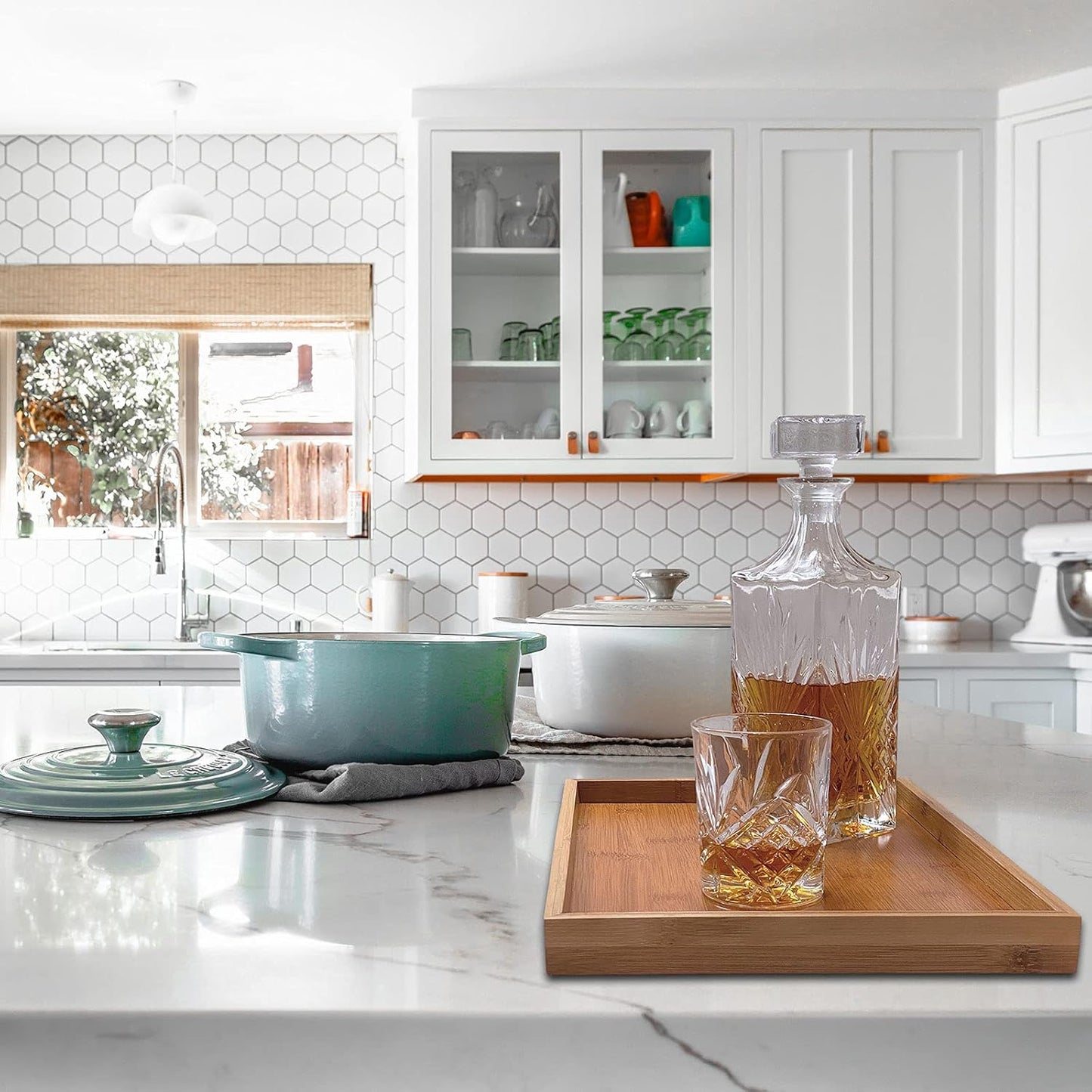 Bam & Boo (2-Pack) Natural Bamboo Rectangle Serving & Vanity Tray - for Kitchen, Bathroom, Countertop, Coffee Table (13.75" x 10.25" x 1.2")