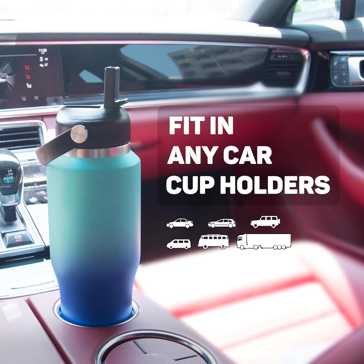 Insulated Water Bottle 32oz with Straw/Spout Lids, Stainless Steel Water Bottles Keep Cold 24h&Hot 12h, Metal Water Bottle with Straw that Fits in Cup Holder, Water Bottle Leak-proof,BPA Free