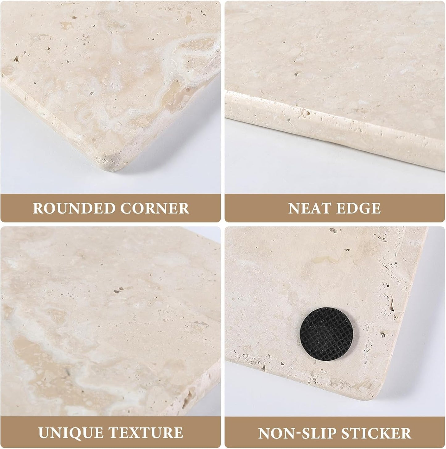 Koville Natural Travertine Marble Cutting Board for Kitchen Counter, 12" x 8" Real Stone Slab Marble Cheese Board for Home Decor, Stone Pastry Boards Bathroom Perfume Tray Candle Plate