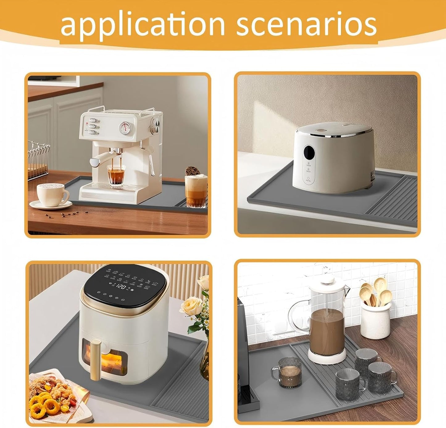 Silicone Coffee Pad, 24-inch x 16-inch Mat, with Removable Baking Tray, Fits Coffee Machines and Baking Sheets, Black