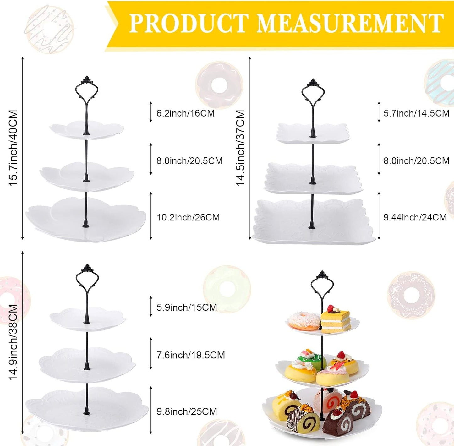 Sawysine 6 Pack 3 Tiers Dessert Stand Plastic Cupcake Stand Serving Trays Cupcake Display Stand Cookie Tray for Party and Platter for Home(Black)