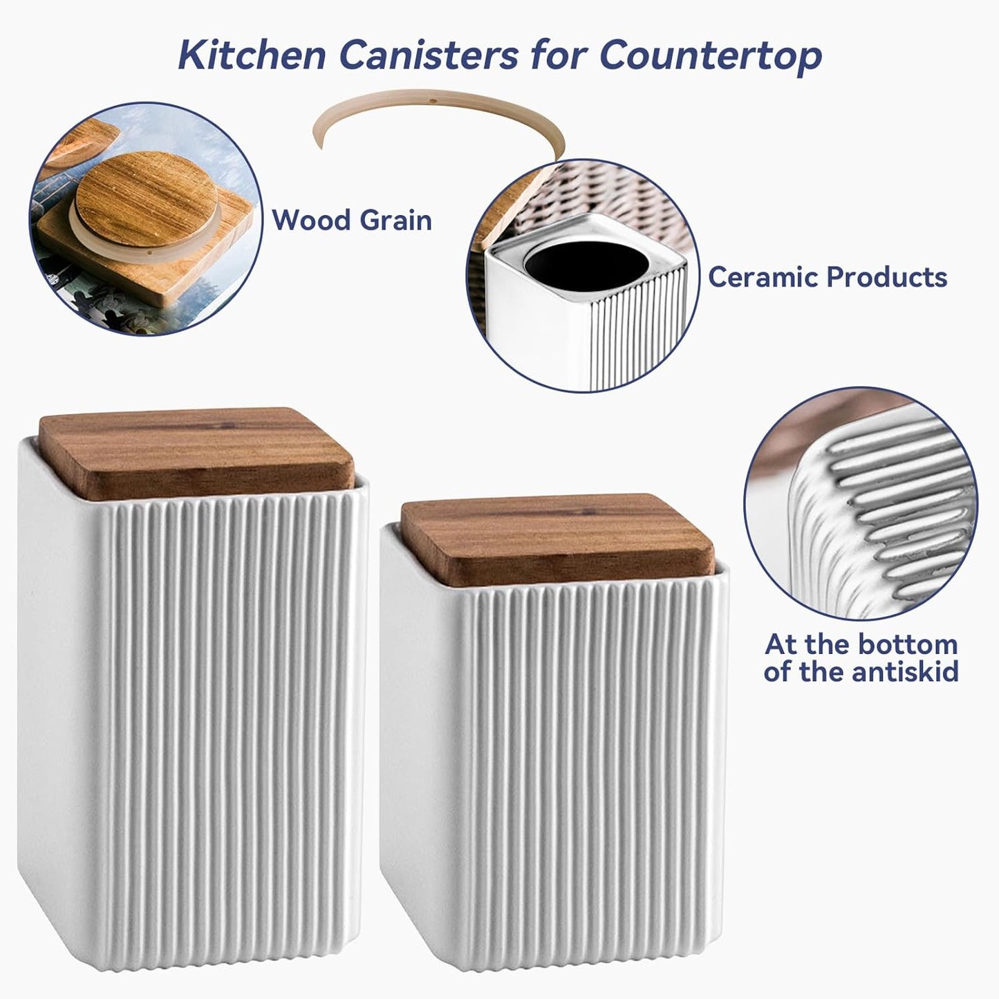 Ceramic Storage Jars Modern Elegant Highly Polished Airtight Storage Canisters with Lid Whiteware Food Stroage Jar for Kitchen Spice Tea Vanilla Sugar Coffee Beans (White-750ML)