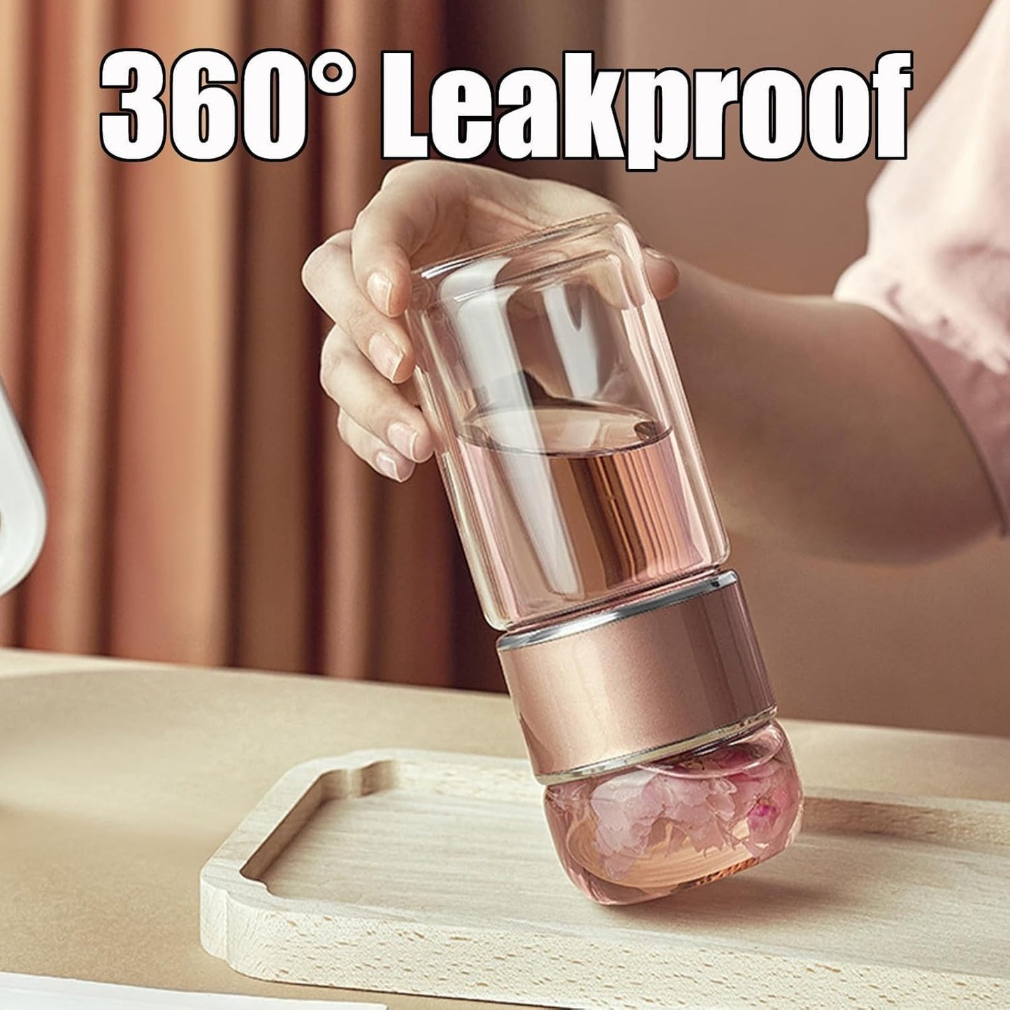 Tryteava Glass Infuser, Tryteava 3-in-1 Smart Tea Infuser, Portable Glass Double Wall Tea Infusers Bottle, with Stainless Steel Filter, Hot & Cold Brew, For Loose Leaf, Office Home (Silver, 420ml)