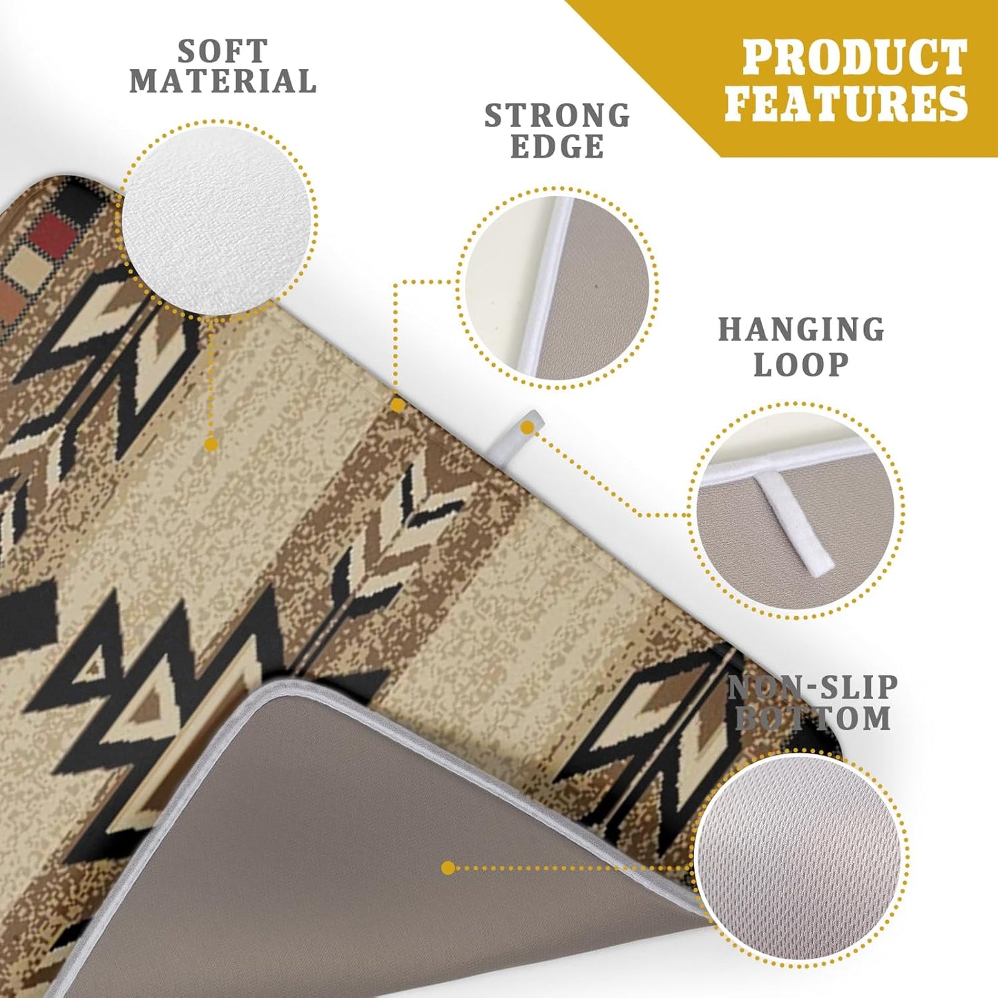 Giwawa 18"x24" Southwestern Dish Drying Mat Rustic Brown Tribal Ethnic Large Dish Drainer Mats Antique Native American Absorbent Microfiber Dish Drying Pad for Kitchen Countertop Decor