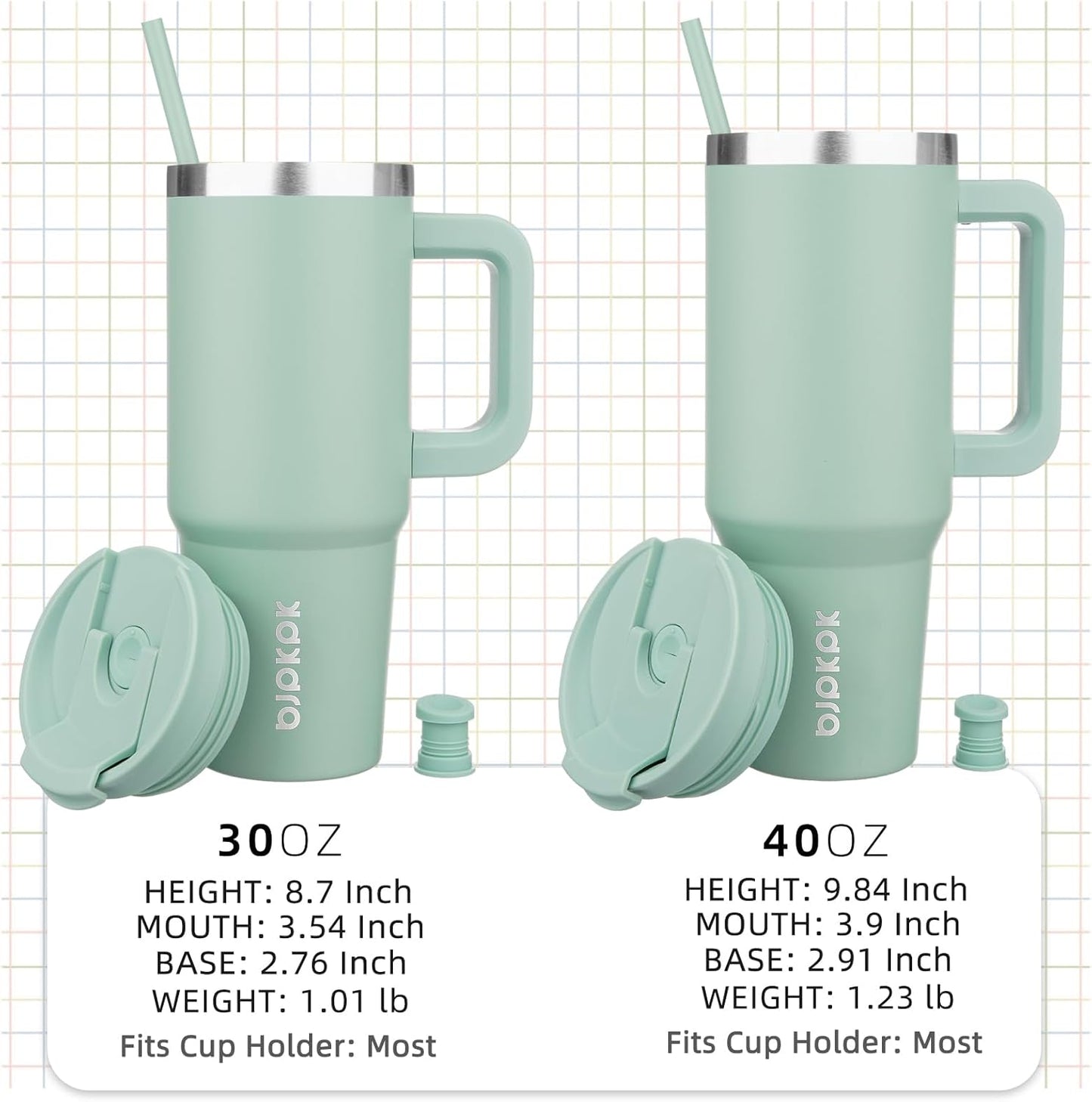 BJPKPK Insulated Tumblers With Handle And Straw 30 oz Stainless Steel Tumbler Cups With Lid,Pistachio Green