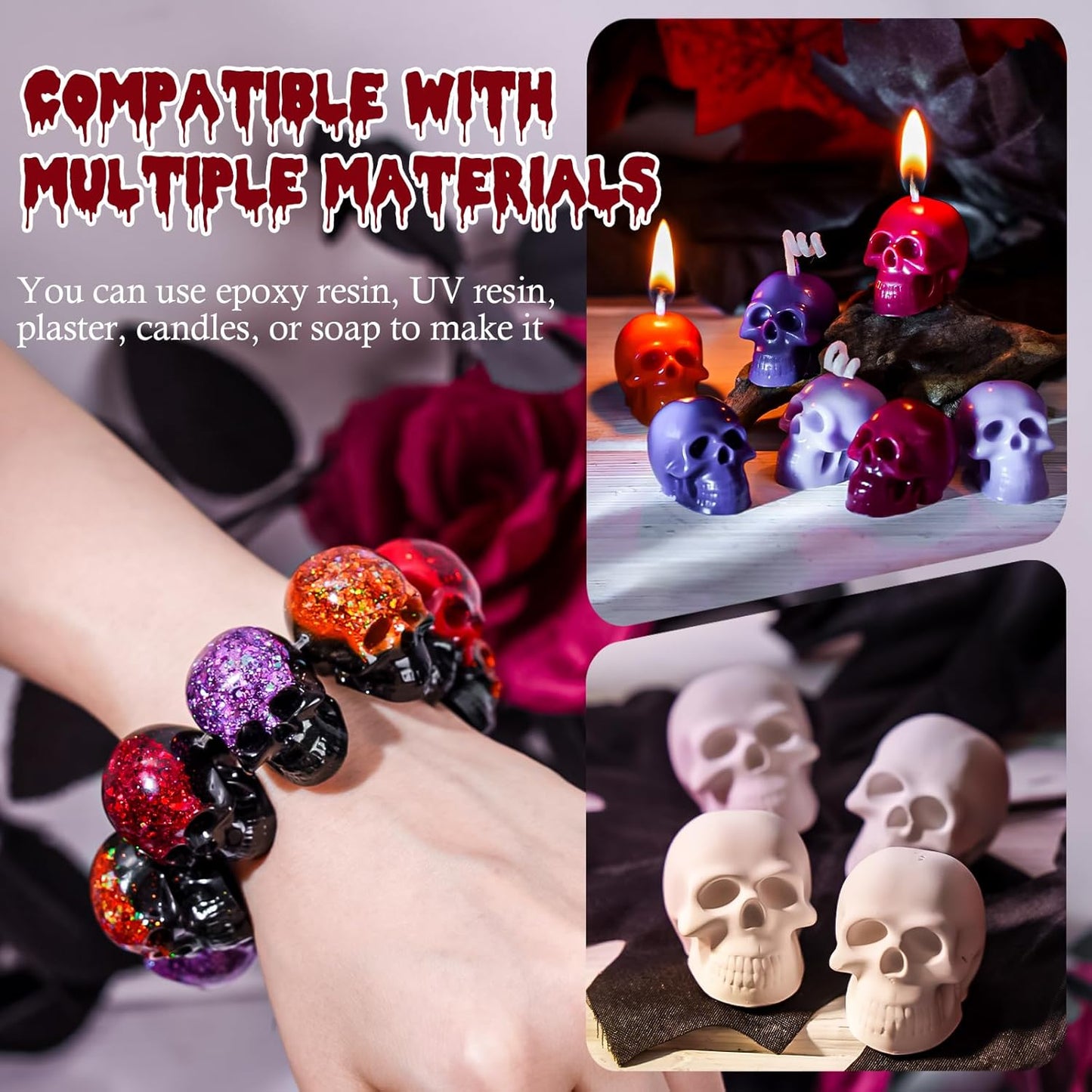 Halloween Resin Earrings Mold 3pcs Mini Skull Resin Jewelry Molds, Bat Pumpkin Coffin Silicone Mold for Earring Pendant Bracelet Keychain Making Kit DIY Epoxy Ornaments Holiday Gifts