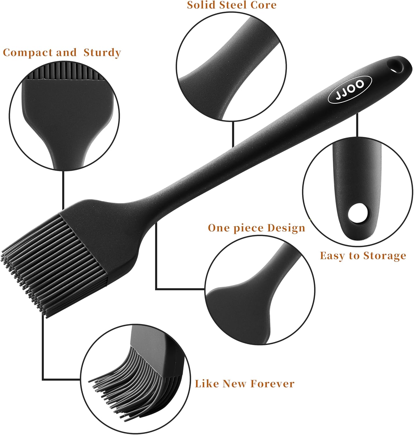 2PCS Silicone Basting Pastry Brush, JJOO Heat Resistant Food Cooking Brush for Oil, Sauce, Baking, BBQ and Grill, BPA Free, Dishwasher Safe (2Pack, Black)