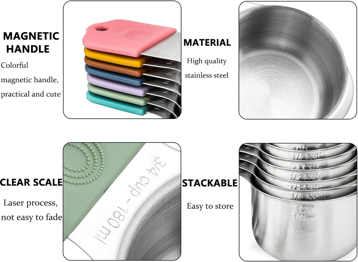 Magnetic Measuring Cups and Spoons Set of 16 Includes Stainless Steel Magnetic Measuring Cup Double Sided Magnetic Measuring Spoons with 1 Leveler for Dry and Liquid Ingredients