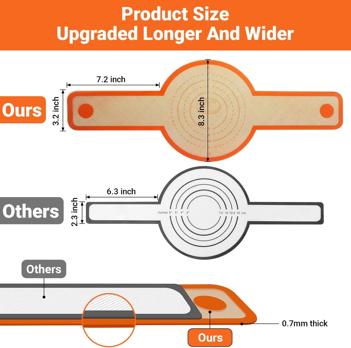 Silicone Bread Sling for Dutch Oven - 2 Pcs Non-Stick & Easy to Clean Reusable Silicone Bread Baking Mat Set with Extra Long Handles, Easy to Transfer Sourdough Bread, Gray, Orange