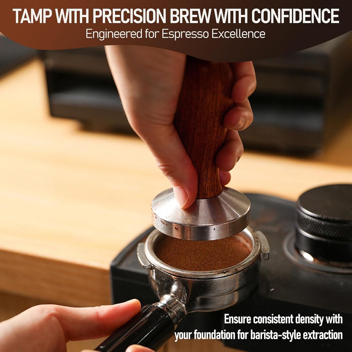 51mm Espresso Tamper Kit, Hard Wood Espresso Tamper Tool & Powder Press Pad & 8-Needles Espresso Stirrers For 51 mm Portafilter
