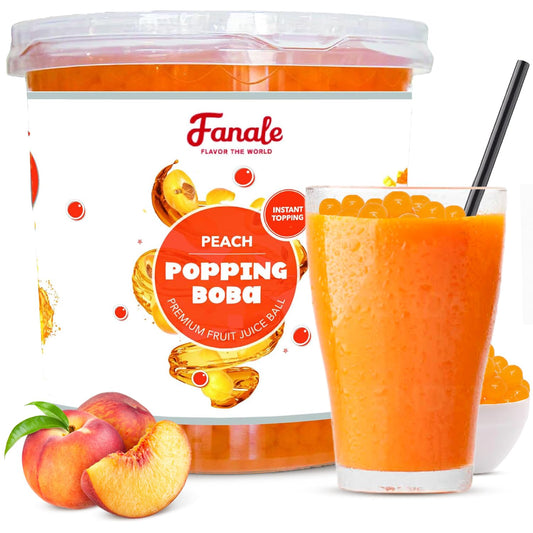 Fanale Peach Popping Boba Pearls, Vegan, Non GMO, Gluten Free, Fat Free, Perfect for Bubble Tea, Smoothies, Ice Cream, Desserts, and Beverages.