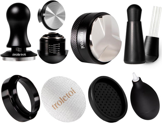 7 PCS 58mm Espresso Accessories Kit: Espresso Tamper, Coffee Distributor, Puck Screen, Dosing Funnel and WDT Tool Espresso Machine Accessories, Gifts for Coffee Lovers
