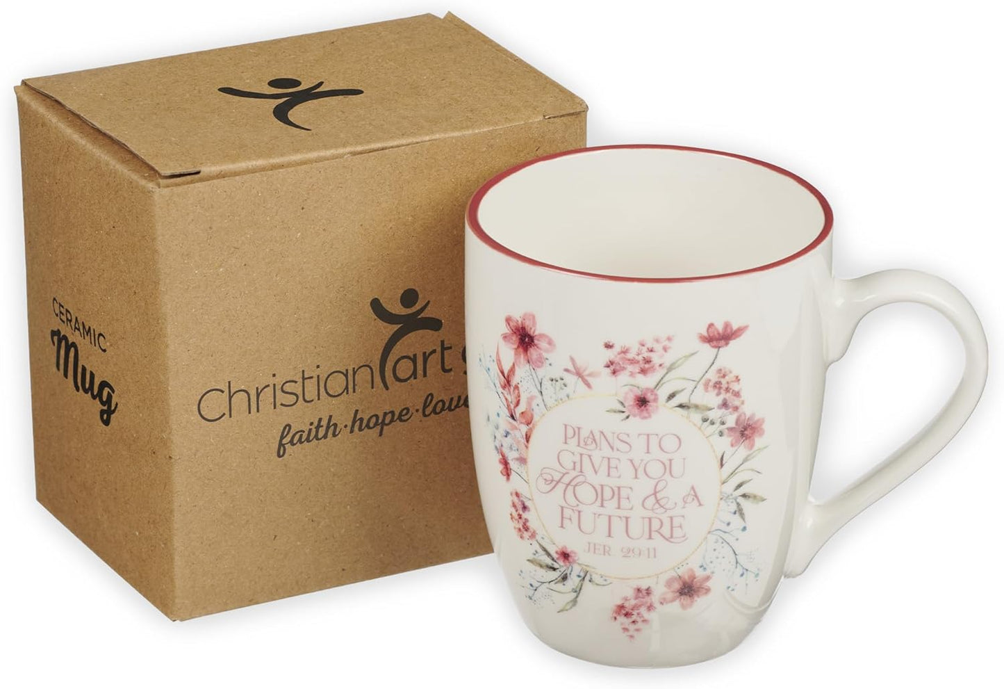Christian Art Gifts Inspirational Ceramic Coffee & Tea Scripture Mug for Women: Hope & a Future Encouraging Bible Verse, Microwave & Dishwasher Safe Novelty Drinkware, Dark Rose Pink Floral, 12 oz.