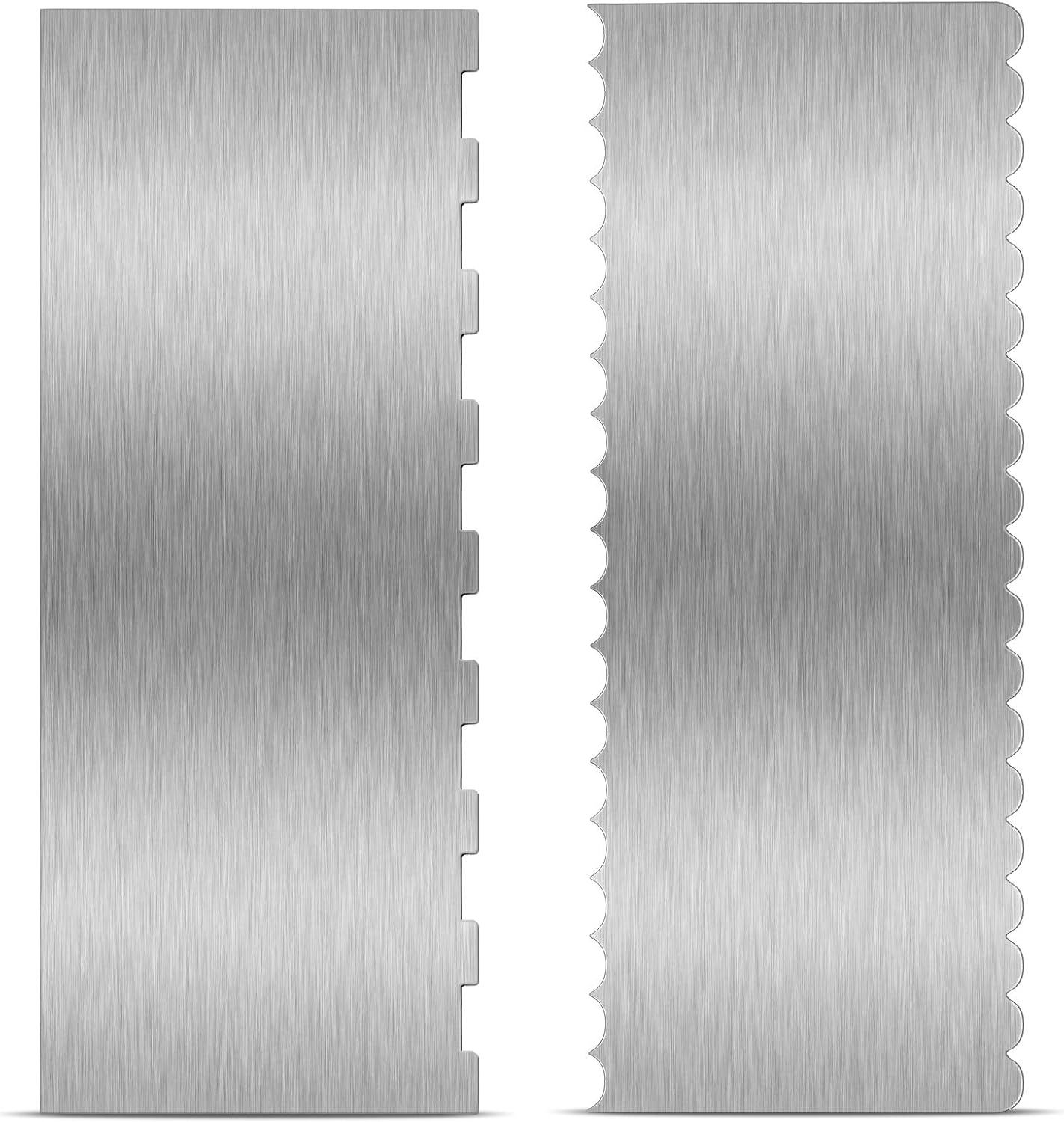 2 Pieces Stainless Steel Cake Scraper Large Double Sided Patterned Edge Stripe Edge Smoother Scraper Cake Decorating Comb Pastry Cutter for Mousse Butter Cream Decoration(9 x 3.4 Inches)