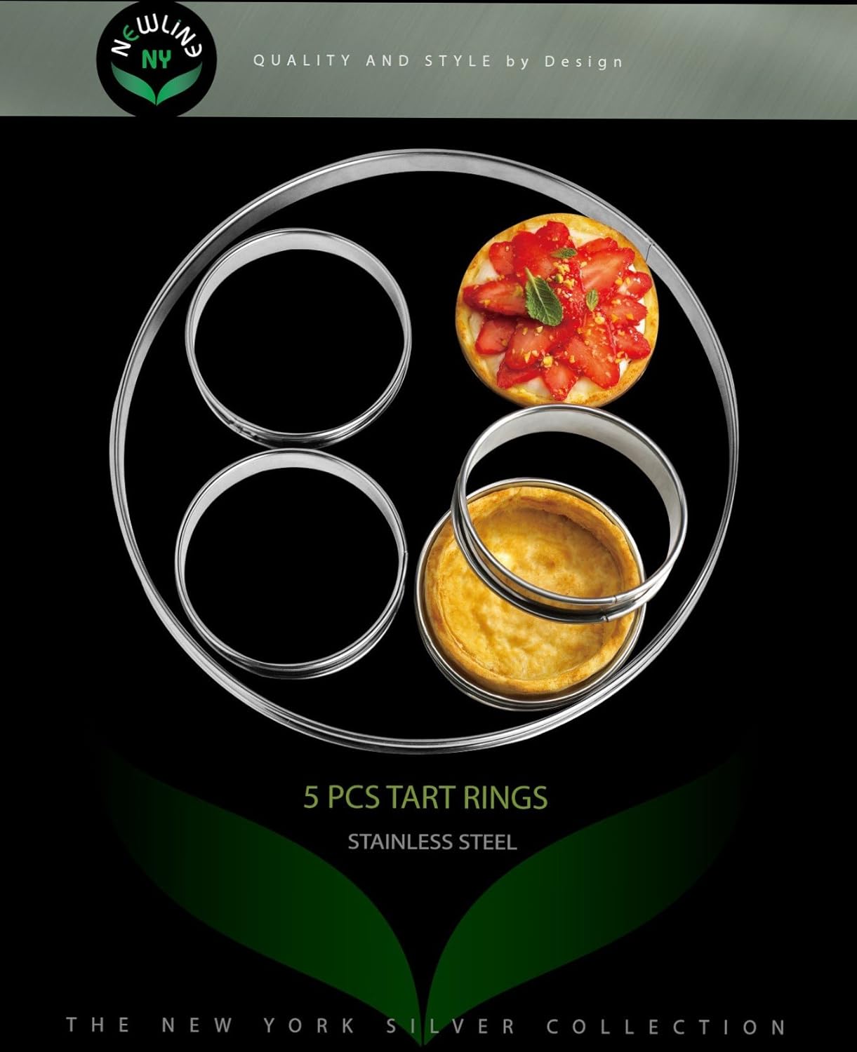 NewlineNY Stainless Steel 5 Pcs double rolled edges Circular Round Tart Rings, Pastry Muffin Molding Plating, Set of 5 : 1 x (28cm 11") + 4 x (10cm 4") x (2.2cm 0.85" H)