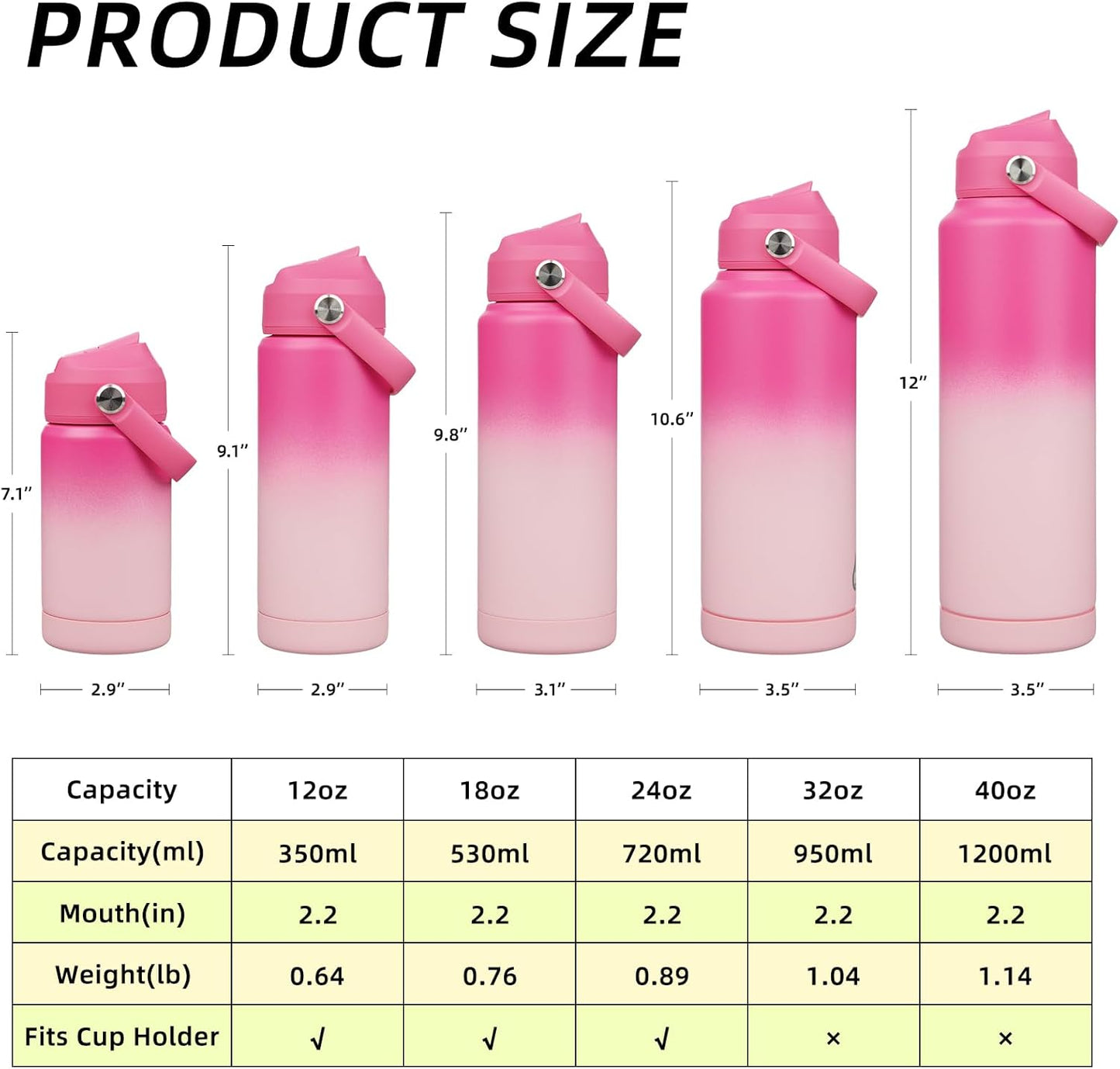 BJPKPK Insulated Water Bottle with Straw Lid, 12oz Thermos Water Bottles with Soft Nozzle, Flex Handle & Non-slip Boot, BPA Free Leak Proof Stainless Steel Metal Thermos, Tumblers, Cups,Cherry