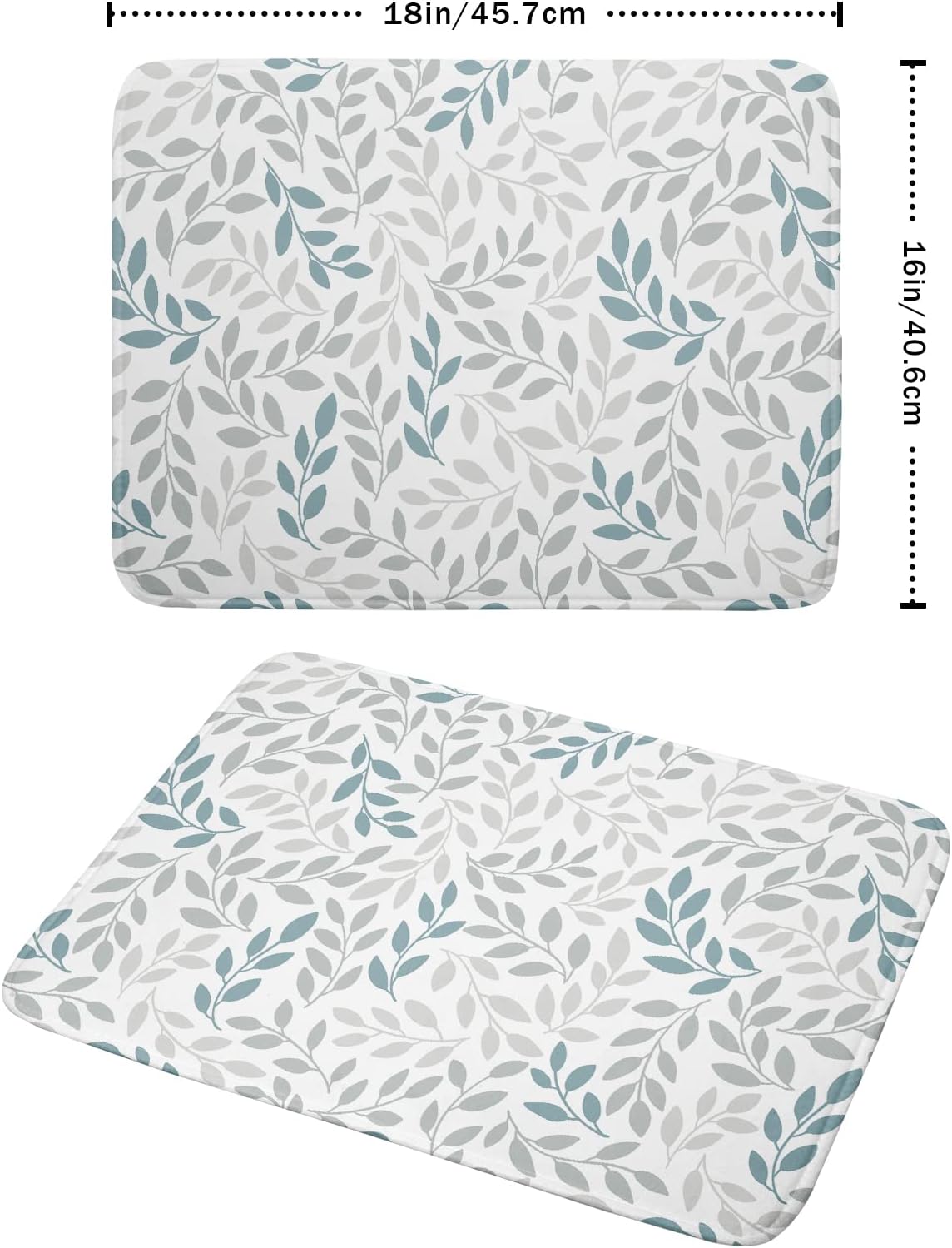 Dish Drying Mats for Kitchen Counter 16x18inch，Grey and Blue Leaves branches Dish Drying Mat for Kitchen Dishes Pad Dish Drainer Rack Mats Absorbent Fast Dry Kitchen Accessories