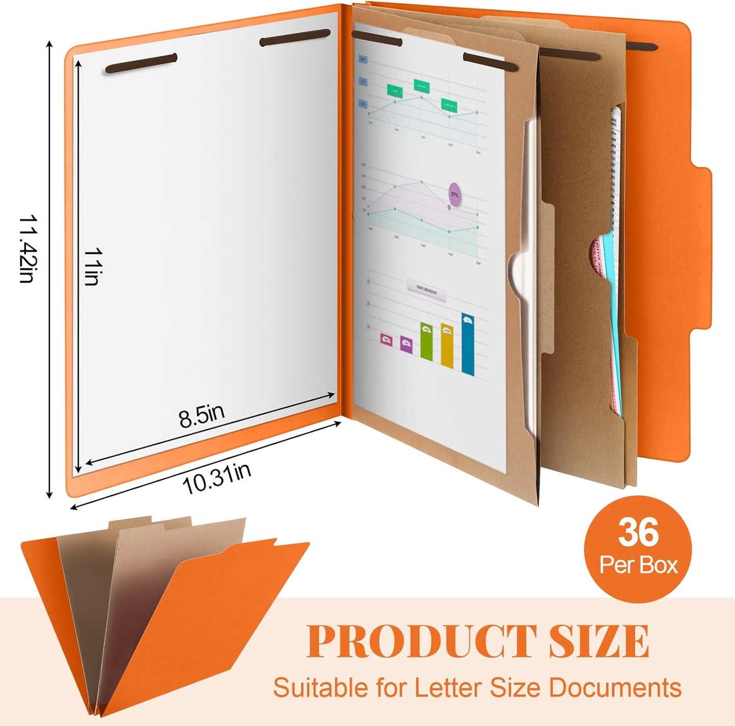 36 Pcs Classification Folders Letter Size, Back to School Supply for Teacher, Student, 2 Pocket Dividers Pressboard File Folder Bulk with 2 Fasteners, 2 in Expanding File Organizer (Orange)