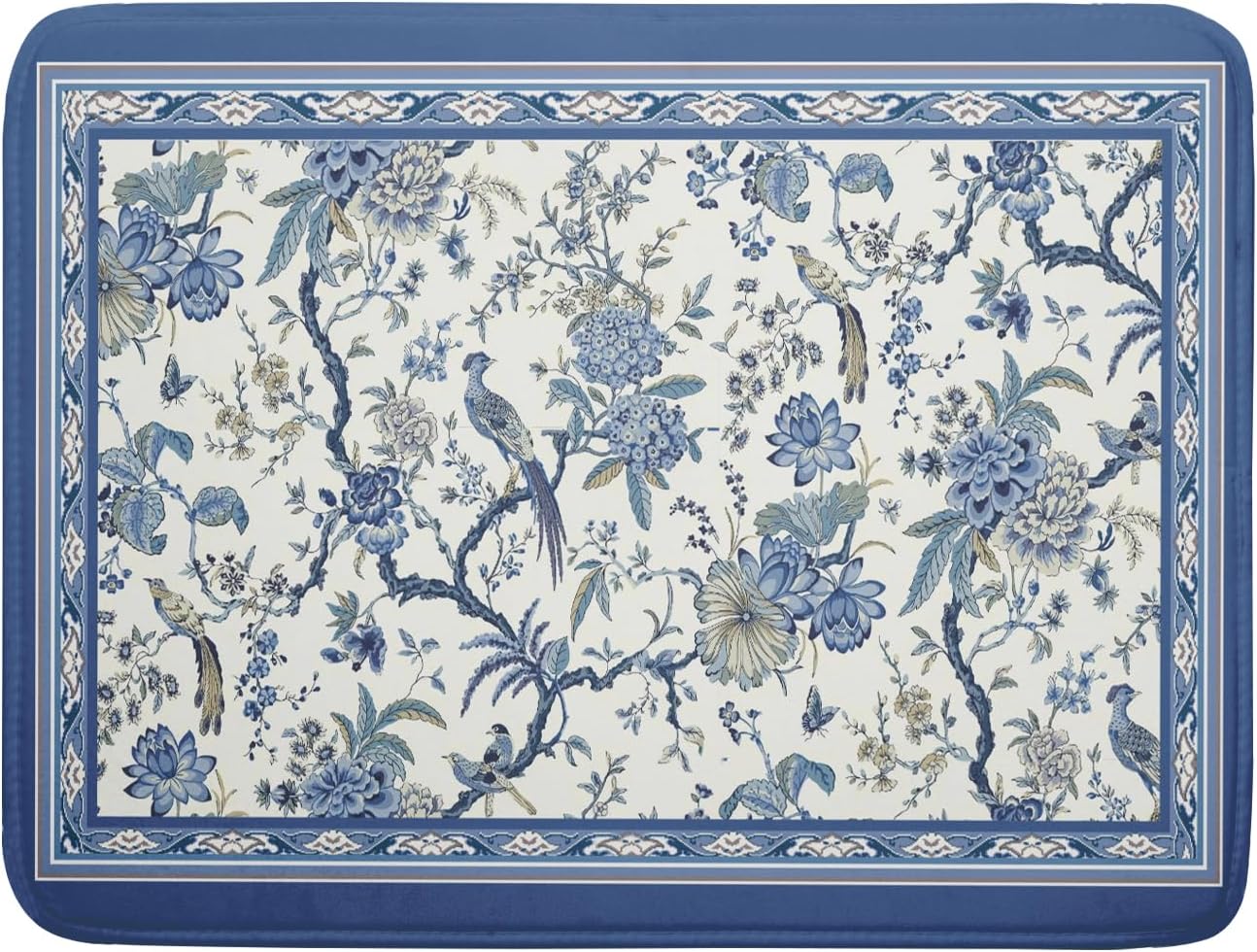 Giwawa Chinoiserie Dish Drying Mat 18x24in Blue White Oriental Floral Birds Kitchen Drainer Mats Porcelain Flowers Absorbent Microfiber Dish Drying Pad Large for Countertop Home Decor