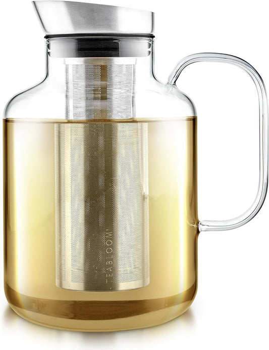 Teabloom Extra-Large Multi-Brew Borosilicate Glass Teapot + Kettle + Pitcher – Steep and Serve Hot Tea, Iced Tea, Cold Brew Tea and Fruit Infused Water – Legacy Tea Maker (51 OZ or 85 OZ)