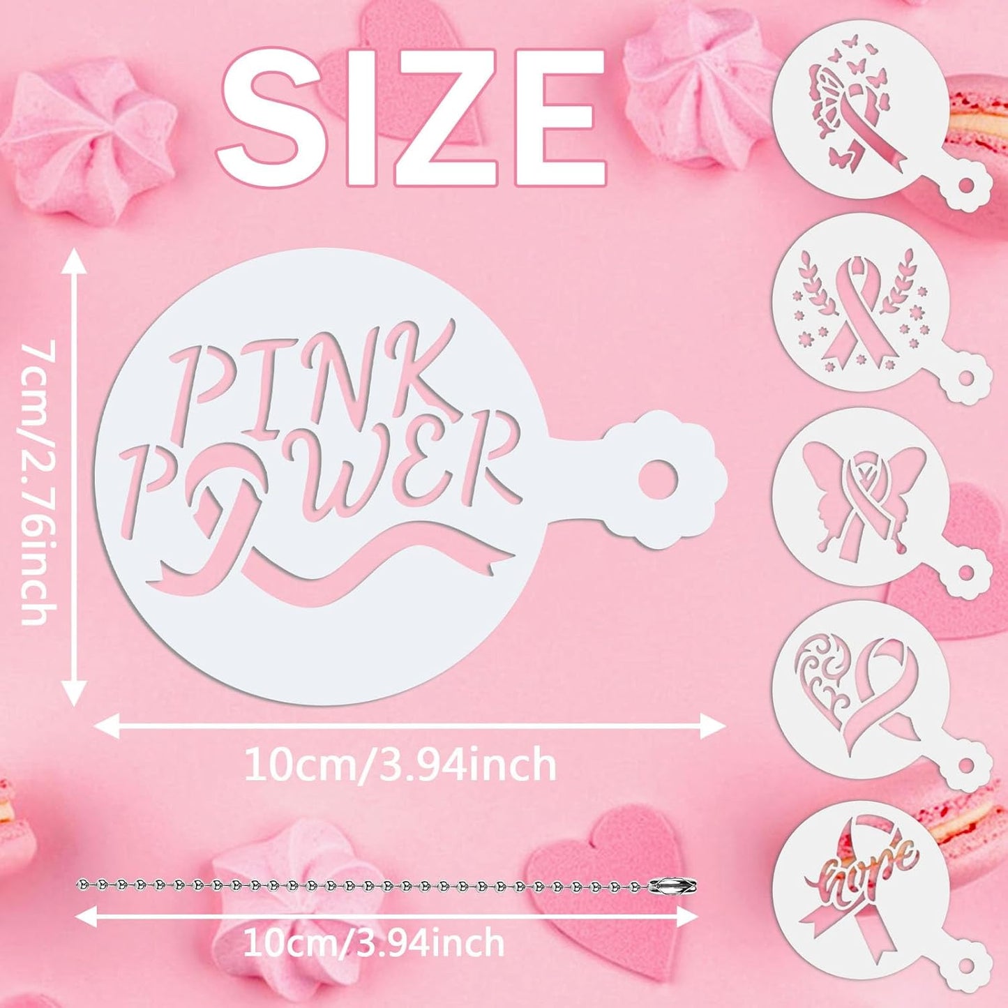 JULBEAR Breast Cancer Awareness Cookie Stencils, 36pcs Pink Ribbon Reusable Coffee Decoration Stencils Templates Tools for Cookies Baking Painting Dessert Decoration DIY Breast Cancer Awareness Party