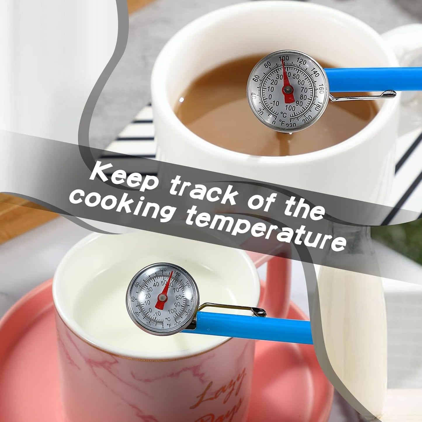 Xuhal 6 Pcs Stainless Steel Kitchen Thermometers with 5 Inch Long Stem 1 Inch Dial Milk Frothing Food Thermometer for Oven Probe Meat Grill BBQ Cooking Chocolate Water (Blue)