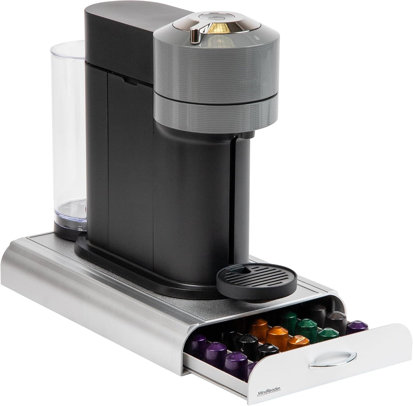 Mind Reader Nespresso Compatible Capsule Drawer, Countertop, Coffee Pod Holder, Storage, 9.25"L x 15"W x 2"H, Silver