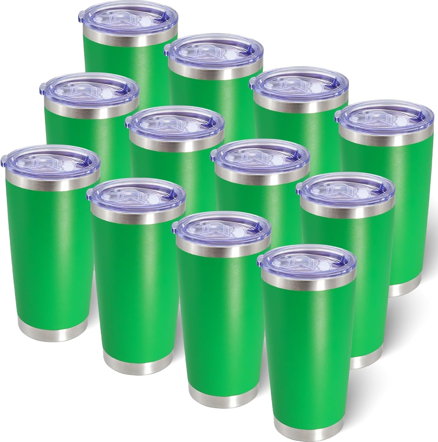 20oz Tumbler Bulk Stainless Steel Tumblers with Lid Vacuum Insulated Double Wall Travel Coffee Mug Powder Coated Tumbler Cup for Hot and Cold Drinks(Green, 12 pack)