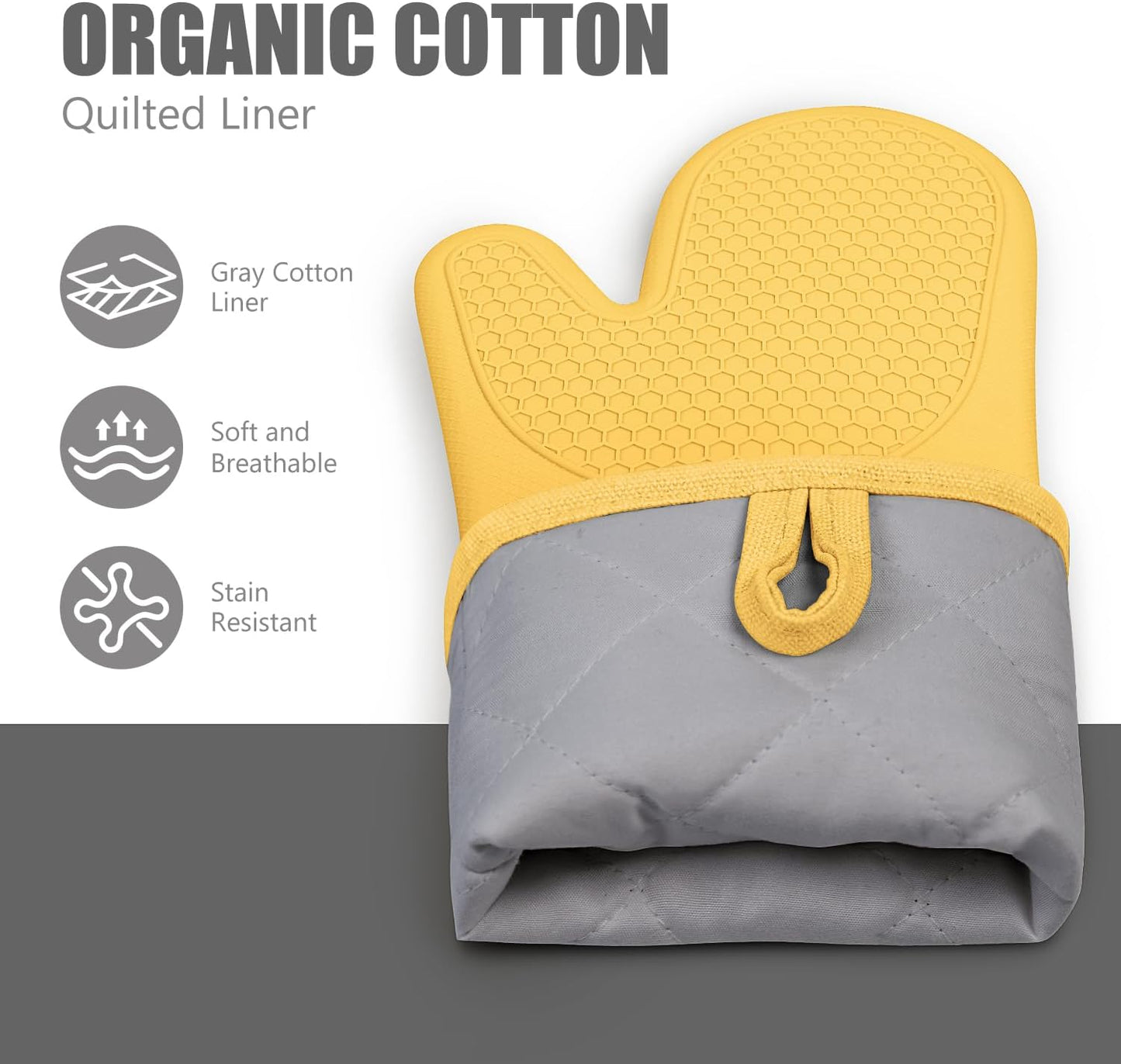 Rorecay Oven Mitts and Pot Holders Sets 6pcs, Extra Long Kitchen Silicone Oven Gloves Heat Resistant 500 Degrees Non-Slip Potholders Hot Pads for Baking Cooking, Quilted Liner, Samoan Sun