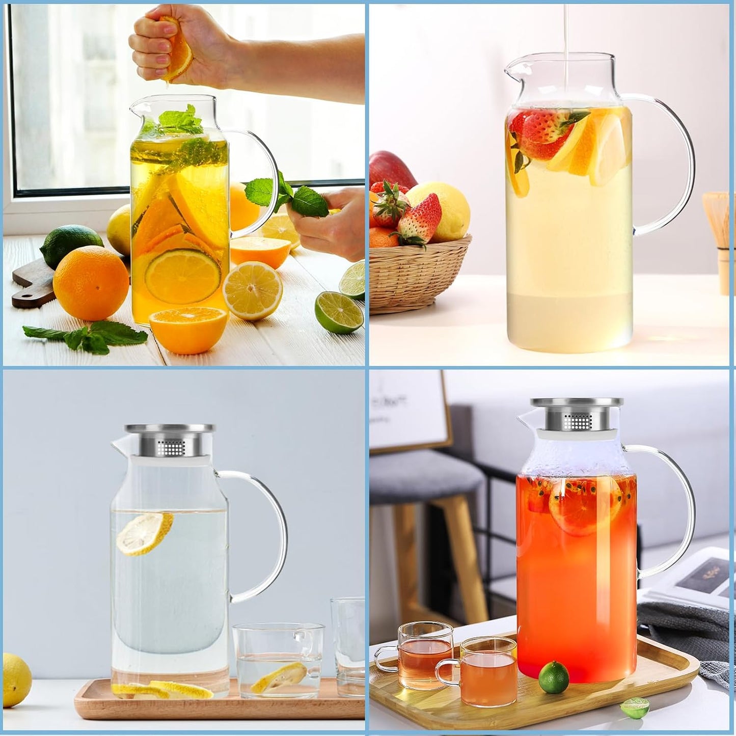 Yirilan Glass Pitcher, 2.6 Liter Water Pitcher with Lid, Large Juice Pitchers for Drinks, Glass Water Carafe, Glass Tea Jug, Beverage Pitchers