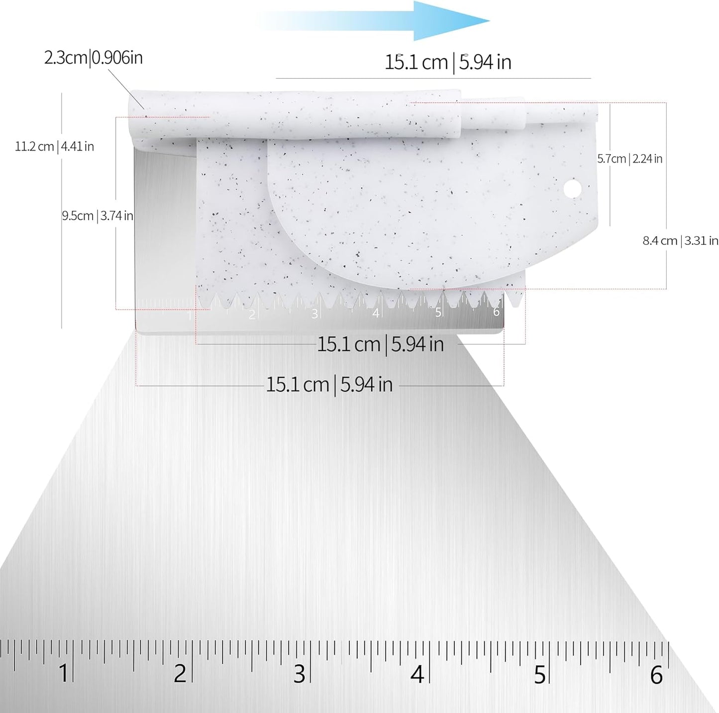 Bench Scraper Food Vegetable Chopper,Stainless Steel Pizza Dough Scraper-Flexible Plastic Bowl/Cake Scraper 5-Piece Set,Bread/Pastry/Pizza/Flour/Cheese Cutter (White)