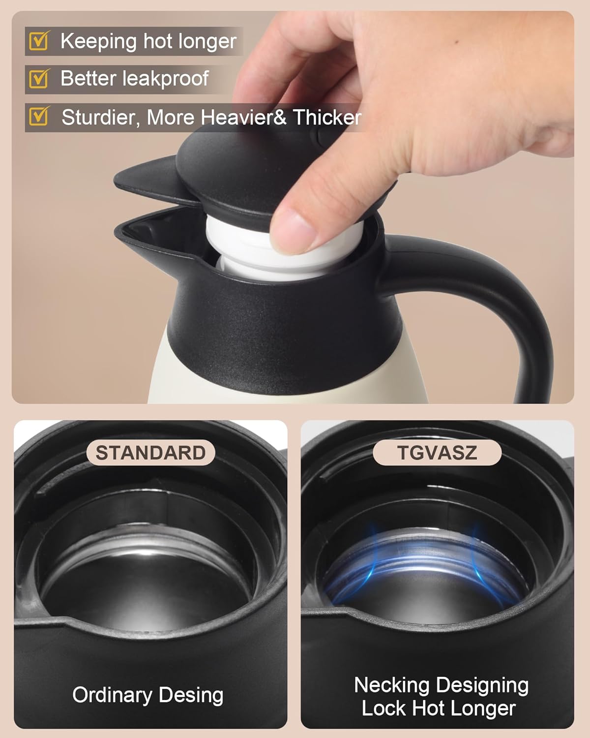 70 Oz Stainless Steel Coffee Carafe, Keeps Hot Beverages for 12 Hours, Double Walled Vacuum Insulated Carafe (White)