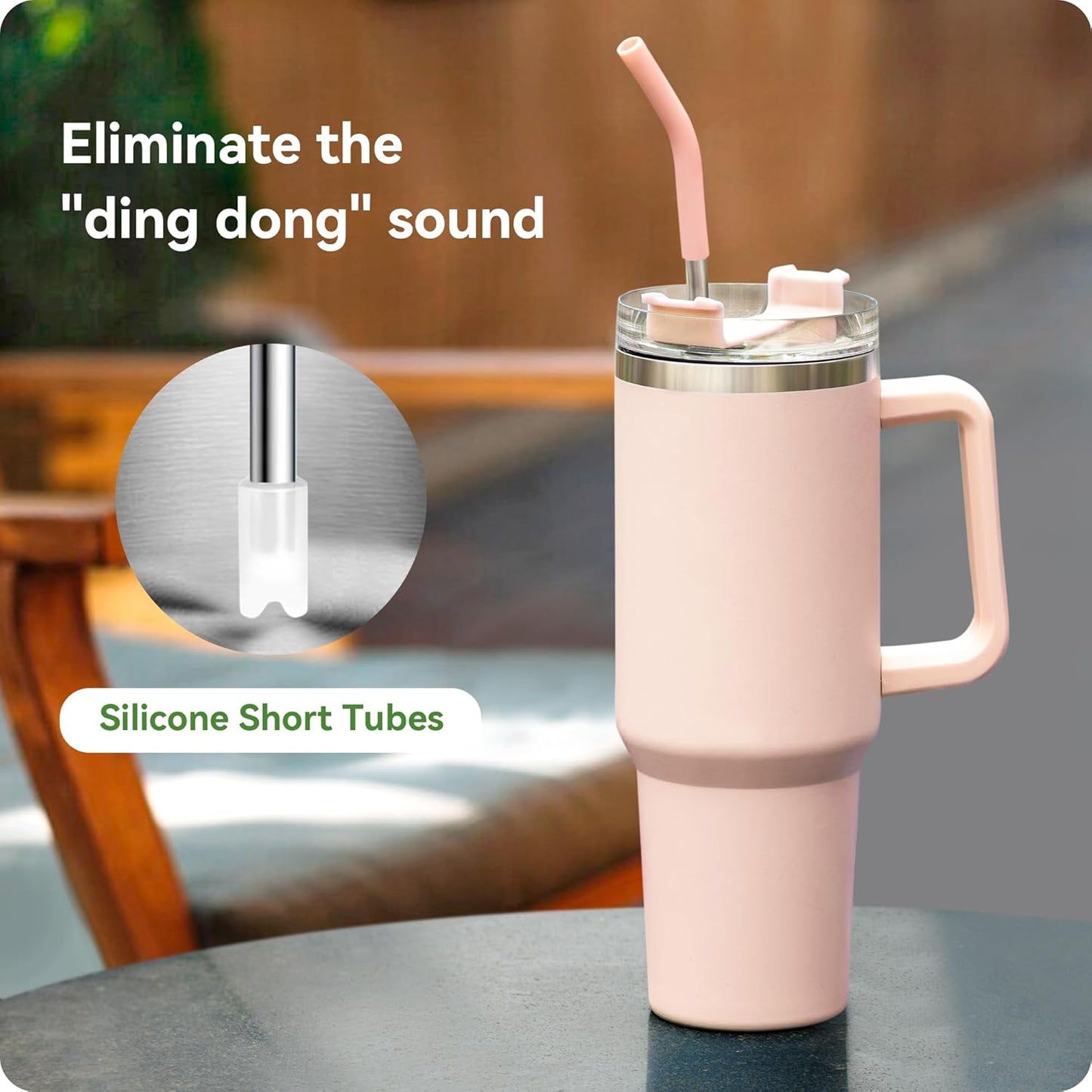 Snowfall Metal Straw for Stanley 30 OZ, 2 Pcs Reusable Long Stainless Steel Drinking Straws with Silicone Tip, 1 Straw Brush, BPA Free (Apple Green)