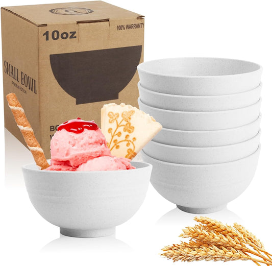 Handy Wheat Straw Bowls Set of 6,Unbreakable Ice-Cream Bowls Sets for Kids,10oz Small Dessert Bowls for Kitchen,Camping and RV.White Series