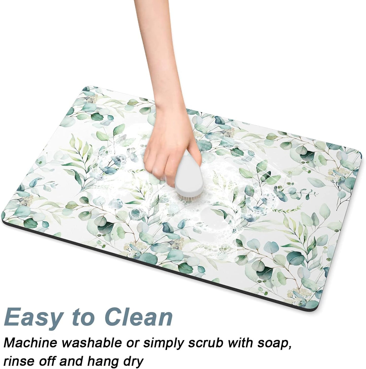 Rnivvi Coffee Mat, 16" x 24" Cute Minimalism Design Coffee Bar Mats for Espresso Machine Station Accessories and Organizer, Hide Stain Rubber Backed Absorbent Dish Drying Pad for Kitchen Counter,White