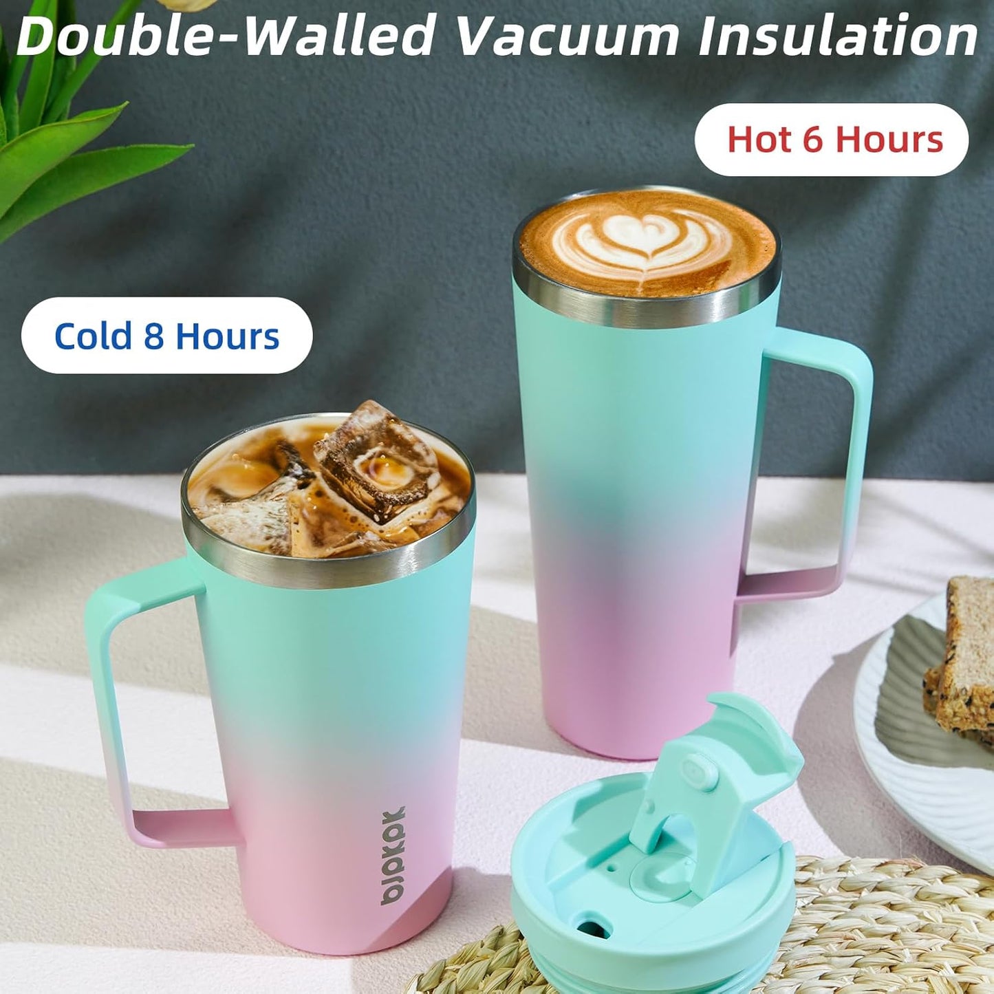 BJPKPK Insulated Tumbler with Handle, 22oz Insulated Tumblers with Lid and Straw, Stainless Steel Metal Water Bottles, Coffee Travel Mugs, Cups, Marshmallow