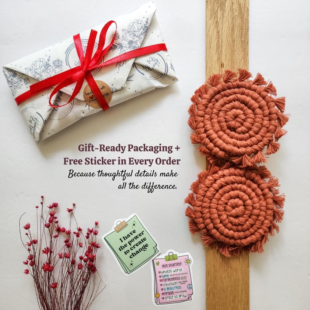 Cotton Car Coasters for Cup Holders, 2PC Car Cup Coasters, Drink Coaster Holder, Cute cupholder Coaster Accessories for Women, Macrame, Boho (Cafe Latte)