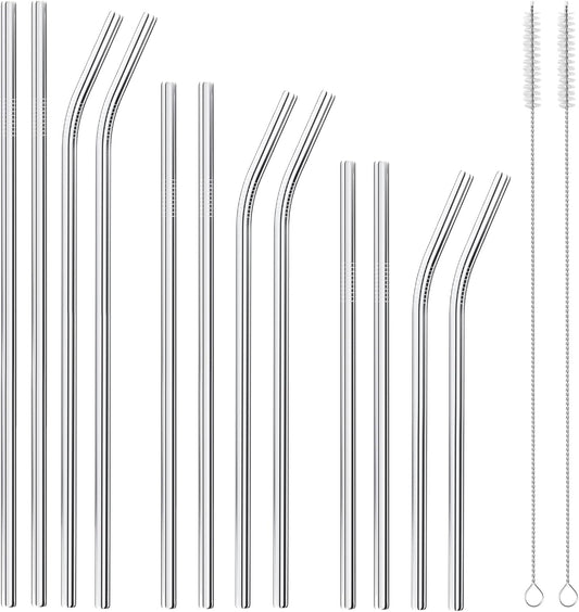 Set of 12 Reusable Stainless Steel Straws,0.31'' wide 3 Size - 12.2''10.5''8.5''Long Reusable Straw Chocolate Milk Straws with 2 Cleaning Brush for 10/20/30/40 oz