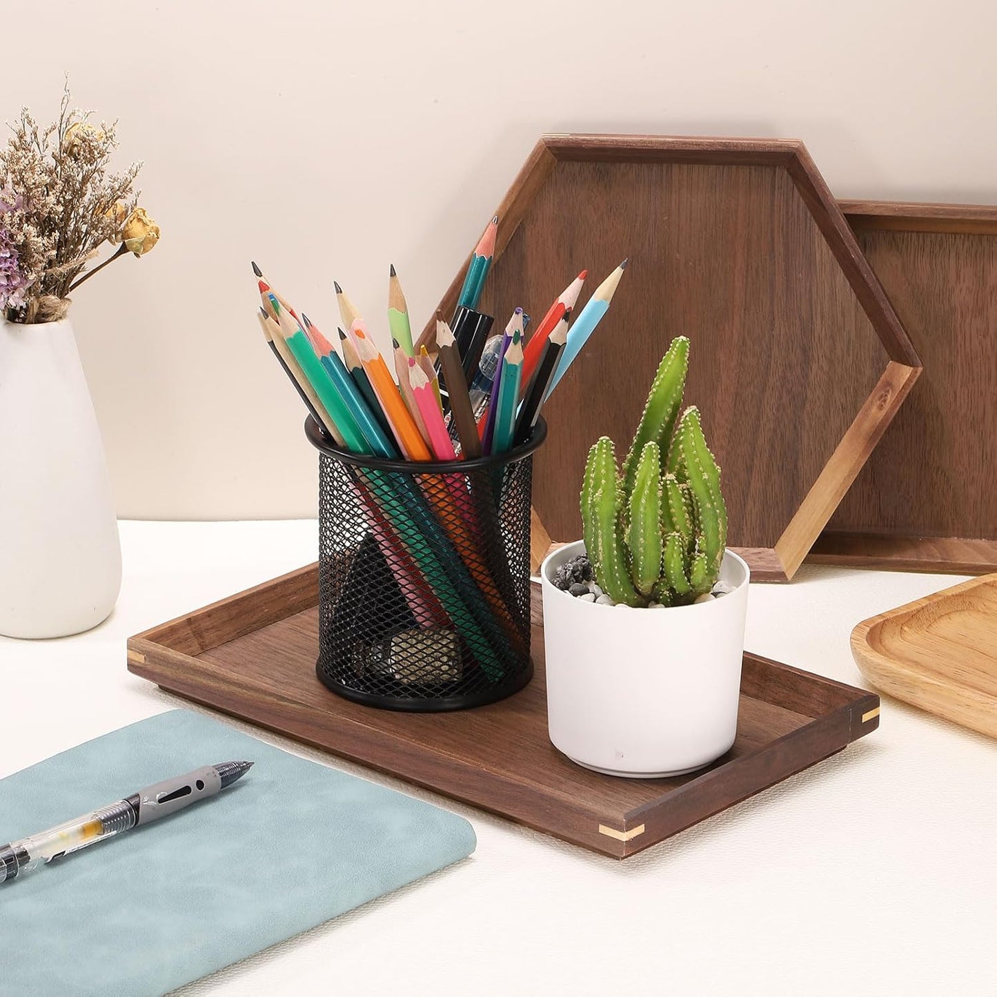 uxcell Bamboo Serving Tray, 10 x 6 Inch Rectangle Wooden Trays Portable Serving Platters for Food Fruit, Snacks, Bread, Vanity, Weddings, Picnics, Brown (Inner Slant)