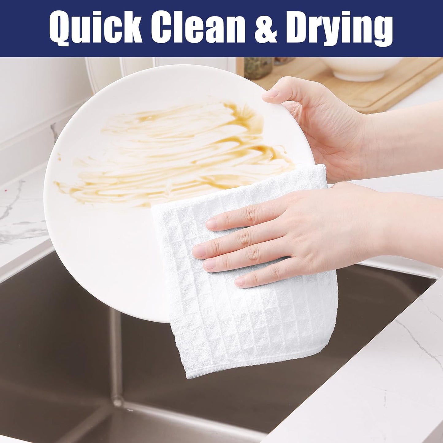 Homaxy Microfiber Waffle Weave Kitchen Towels, 16 x 28 Inch Ultra Absorbent and Solid Color Dish Towels, 6 Pack, White