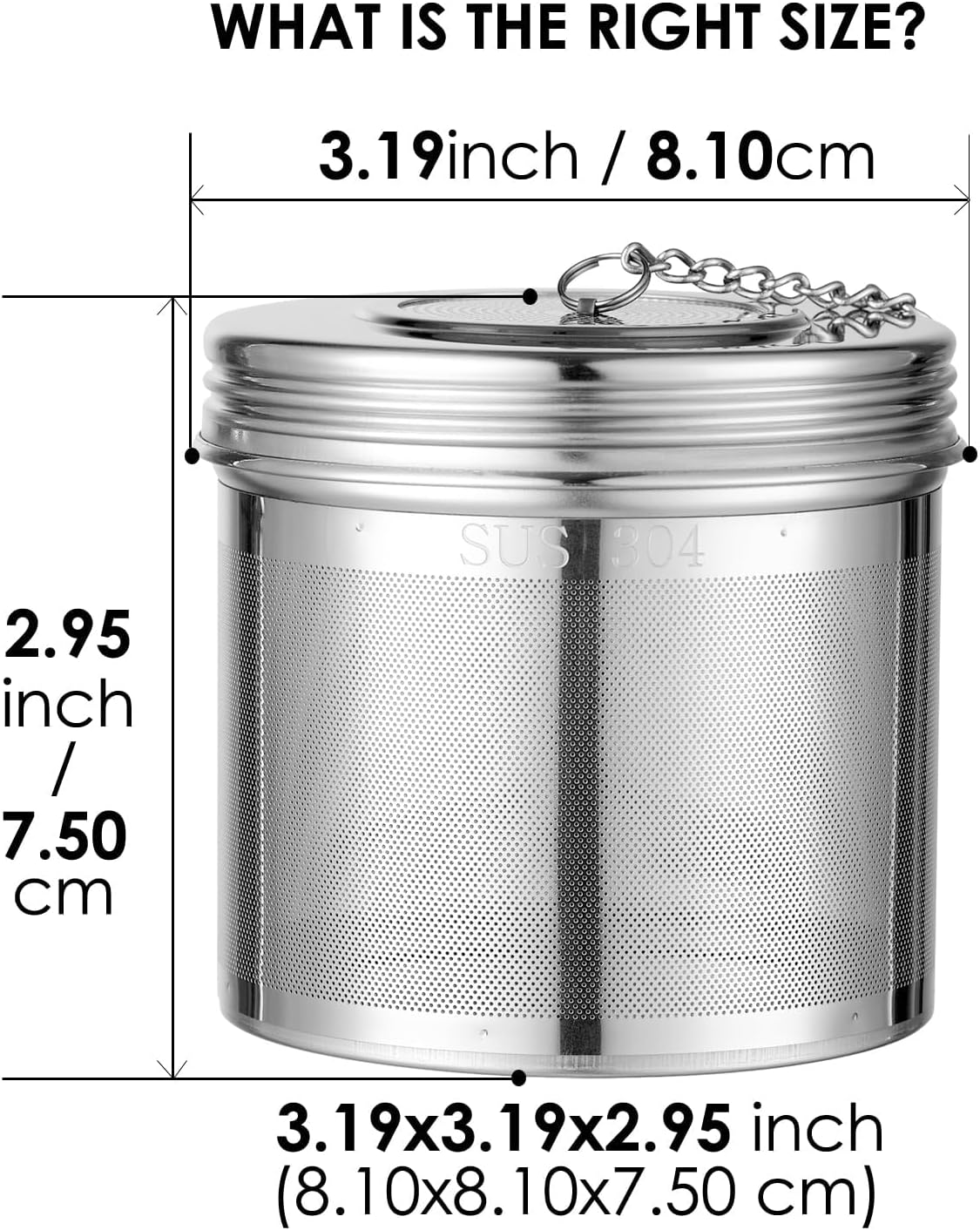 Extra Large Tea Infuser -304 Stainless Steel with Threaded Lid & Chain Hook-Perfect for Loose Leaf Tea,Cooking,Herbs,Iced Tea & Soup - Extra Fine Mesh Tea Strainers