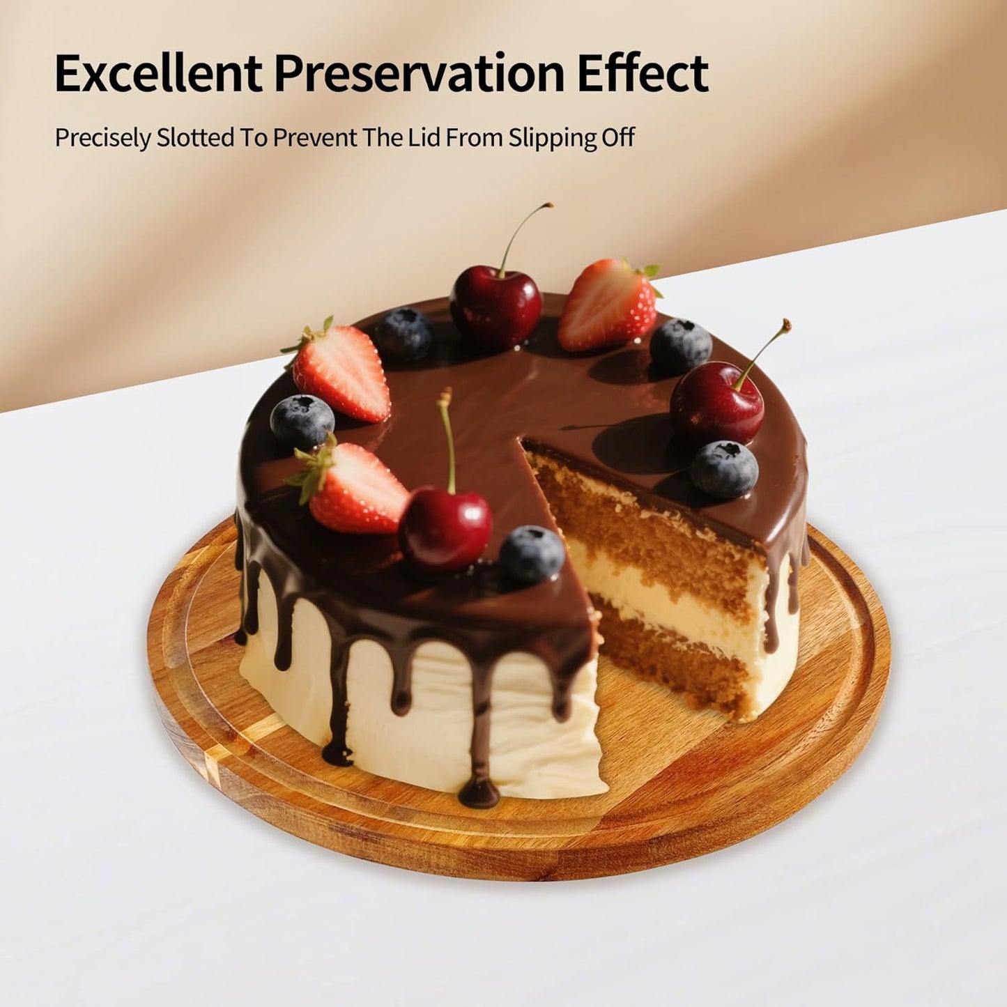 Wood-Cake-Stand With Acrylic Dome Lid, Round Wooden Cake Holder Plate With Cover, 2-in-1 Dessert Table Display Set For Party, Charcuterie Board For Cheese, Chips & Dips, Nachos, Fruit Platter