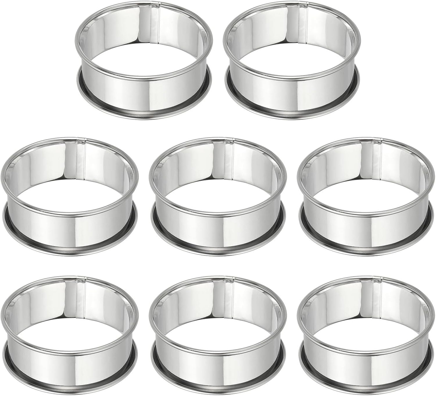HARFINGTON 8pcs Crumpet Rings 2.36" Nonstick Round Cake Ring Stainless Steel Double Rolled English Pastry Rings for Kitchen Baking Crumpet Dessert, Silver