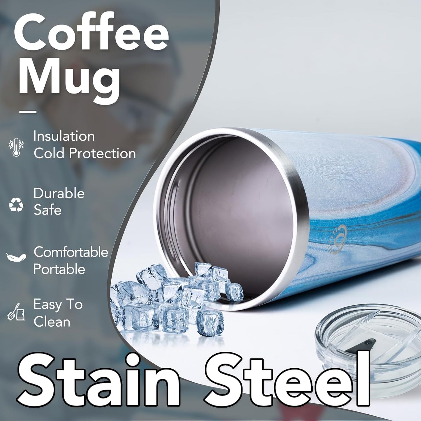 Insulated Coffee Mug with Lid, Reusable Stainless Steel Travel Coffee Cup, 16 Oz Double Wall Vacuum Spill Proof Tumbler Cups for Men and Women Hot & Cold Drinks（Aurora）