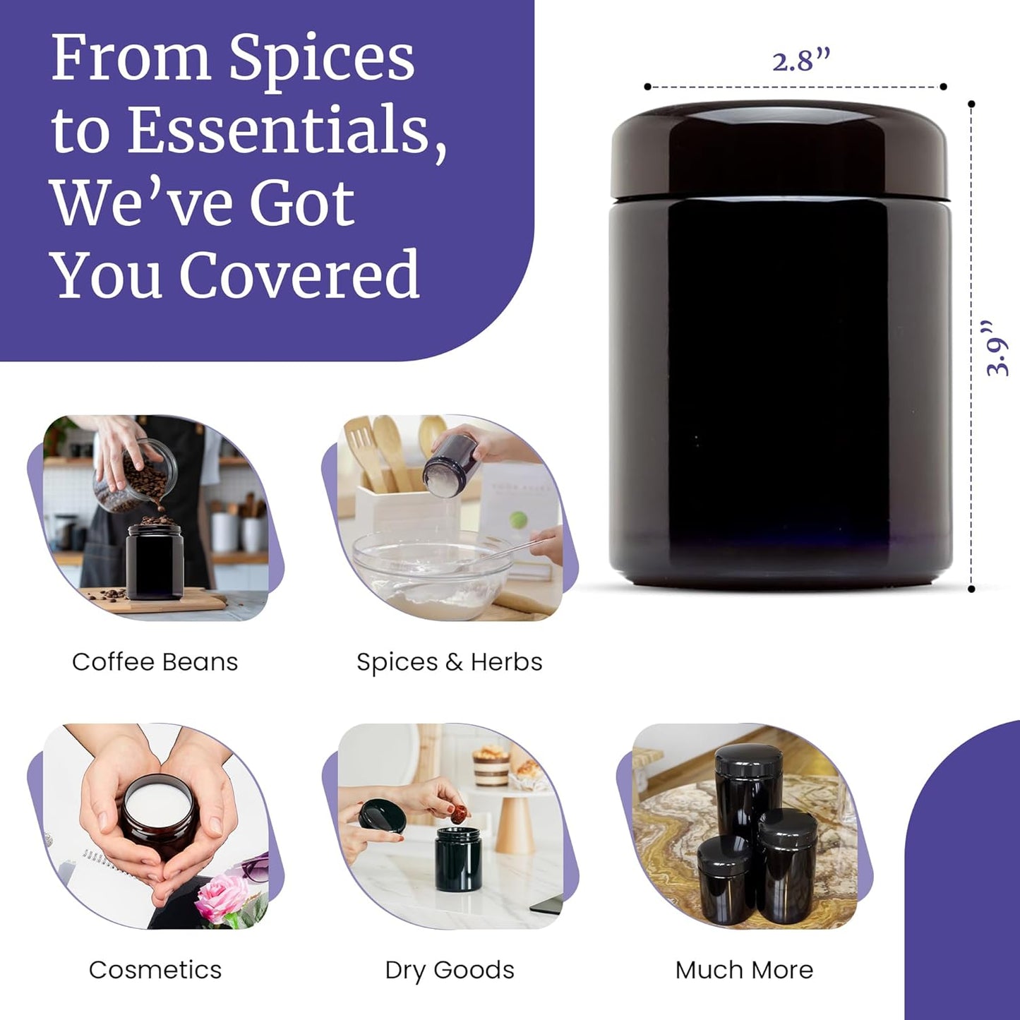 Infinity Jars, Premium Airtight Ultraviolet Glass Jar 250  ML (8.3 fl oz) Pack 10 Smell Proof, Antistatic, Light Blocking Container for Herbs, Coffee, Tea & Spices Durable, Travel-Friendly Storage