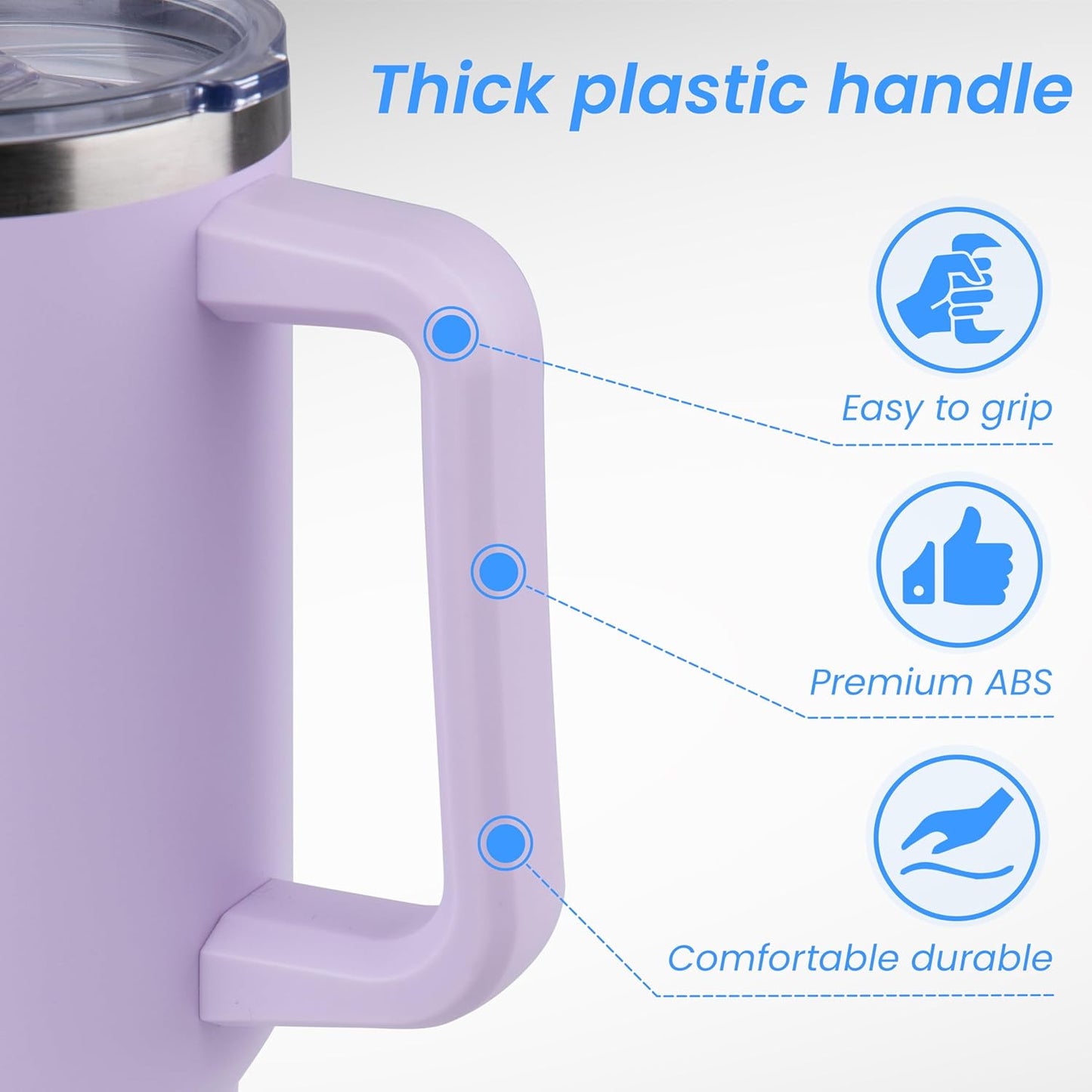 DOMICARE 40 oz Tumbler with Handle and Straw, Stainless Steel Tumbler with Lid and Straw, Reusable Vacuum Insulated Cup, Travel Coffee Mug, Lavender, 1Pack