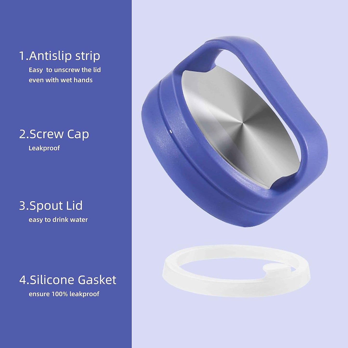 IDEUS Insulated Stainless Steel Water Bottle with 2 Leak-Proof Lids, Thermal Water Flask for Hiking Biking, 32oz, Purple